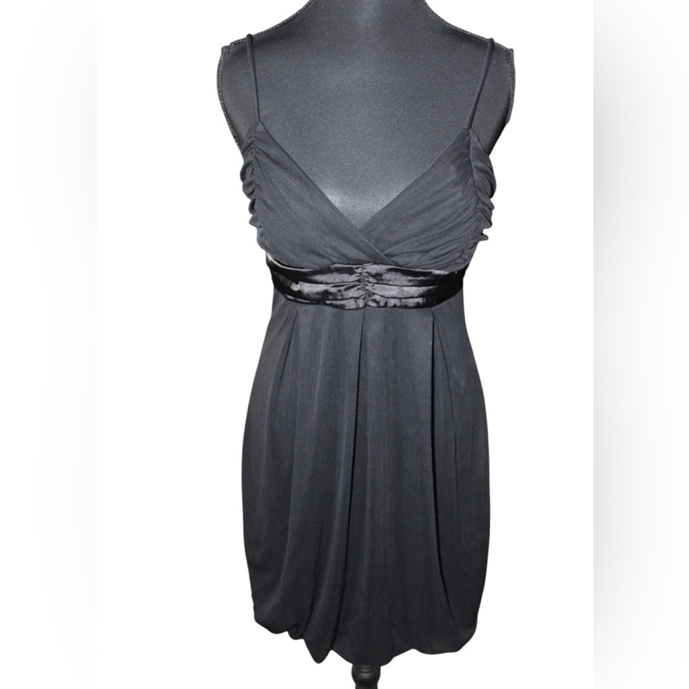 Black Satin Trim Empire Waist Cocktail Dress Size L